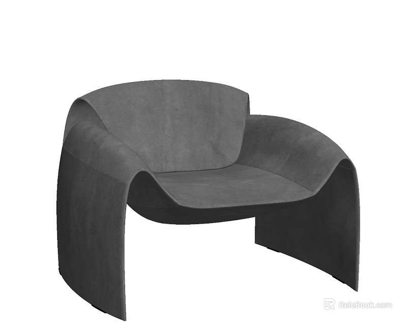 Gray Modern Leisure Chair With Curved Design And Comfortable Velvet Upholstered Seat 3d model 