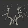 Silver Metallic Decorative Branch Sculpture With Twisted Branches And Double Base On Reflective Surface 3d model