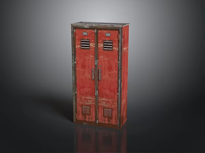Red Distressed Double Door Vintage Industrial Locker Furniture With Metal Finish 3d model
