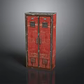 Red Distressed Double Door Vintage Industrial Locker Furniture With Metal Finish