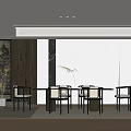 Modern Restaurant Interior With Dining Table Chairs Green Plant And Marble Accents
