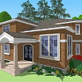 Two Story Detached Brick Villa With White Trim Front Porch And Green Lawn