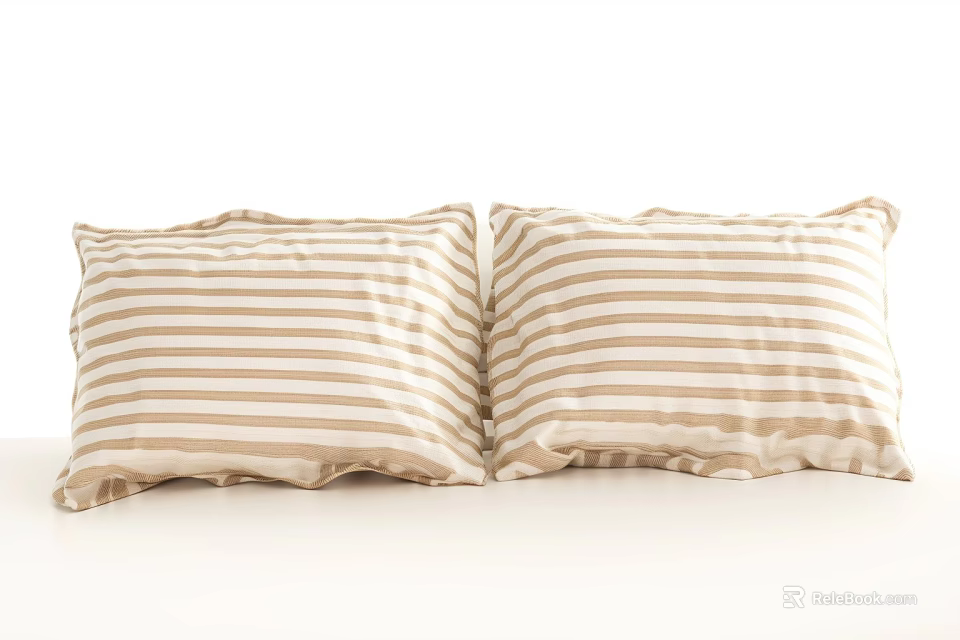 Set of Two Soft Striped Beige and White Pillowcases for Bedding 3d model 