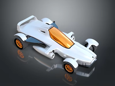 Modern White Concept Racing Car with Orange Windshield and Streamlined Body Design 3d model