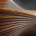 Public Wooden Chair with Curved Slats and Modern Sculptural Design
