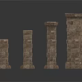 Stone Pillars With Various Heights Structures Complete And Broken Pieces Scattered Blocks On White 3d model