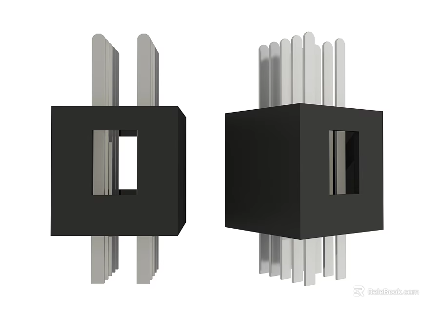 Black Metal Hardware Components With Multiple Pins And Heat Sink Structure 3d model 