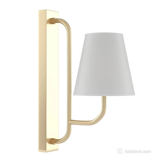 Elegant Modern Wall Lamp With Golden Metal Frame And White Lampshade 3d model 