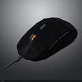 Black Wired Computer Mouse With Gray Buttons And Orange Indicator Light