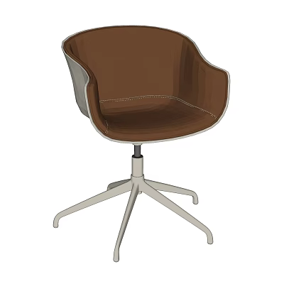 Brown Upholstered Office Chair With Armrests Five Star Metal Base And Swivel Function 3d model