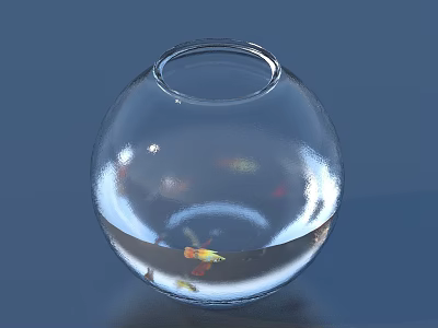 Decorative Ornament Set with Transparent Spherical Fishbowl Water and Small Fish 3d model