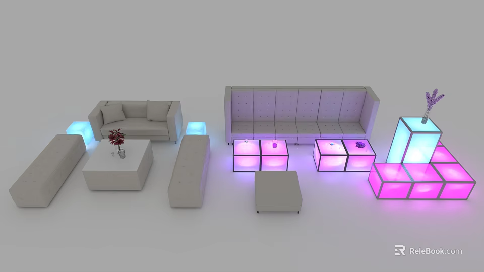 Modern Sofa Coffee Table Set With Modular Seating Lit Tables And Ottoman 3d model