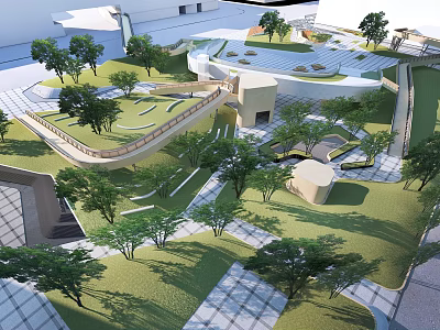 Modern Park Landscape Design With Lush Trees Green Lawns And Walking Paths 3d model