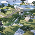 Modern Park Landscape Design With Lush Trees Green Lawns And Walking Paths