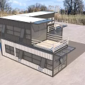 Modern Two Story Container Building With Balcony Staircase And Glass Facade
