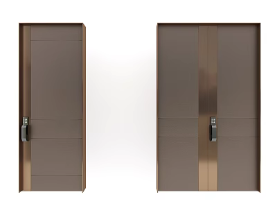 Modern Brown Security Door Design With Metal Strips And Secure Lock System 3d model