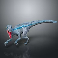 Realistic Gray Dinosaur Model With Blue Stripes Open Mouth Red Interior 3d model