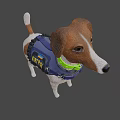 Adventurous Game Character Dog In Blue Vest And Green Collar Standing In Wheat Field