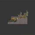 Orange House With Gray Roof Wooden Deck And Patio Adjacent Gazebo Surrounding Trees Water Feature
