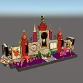 Colorful Decorative Display Set With Towers Clocks Pink Elements For Home Party Event Decor