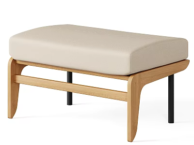 Modern Sofa Bench With Beige Padded Seat Wooden Frame And Black Legs 3d model