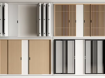 Various Designs of Side Hinged Doors with Wooden Panels White Frames and Vertical Slat Details 3d model