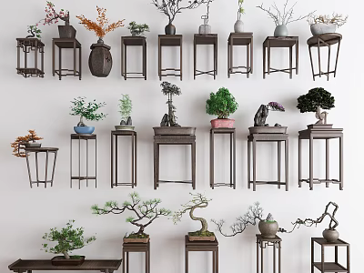 Bonsai Combination Flower Rack Modeling Pine Bonsai Plant Zen Decoration Art Bonsai Pine Tree Modeling Plant Green Plant Garden Plant 3d model