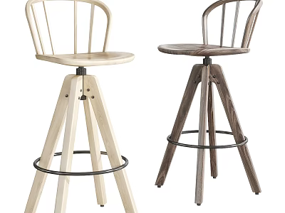 Wooden Bar Stools With Curved Backrest Tripod Base And Metal Ring In Different Colors 3d model