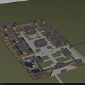 Aerial Planning of Traditional Chinese Ancient Building Complex With Symmetric Courtyard Layout And Multiple Roofs