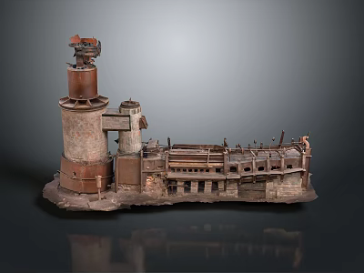Vintage Industrial Building Model Featuring Chimney Multi level Metal and Brick Architecture 3d model