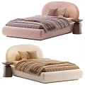 Pastel Pink And Beige Double Bed With Curved Headboard Striped Bedspread And Decorative Pillows