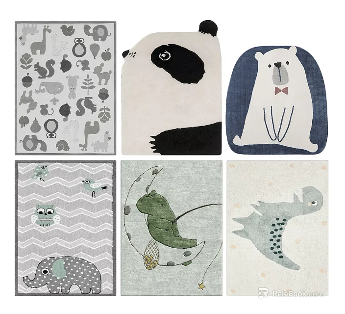 Square Rugs With Cute Animal Patterns Panda Bear Dinosaur Squirrel Owl Designs 3d model 