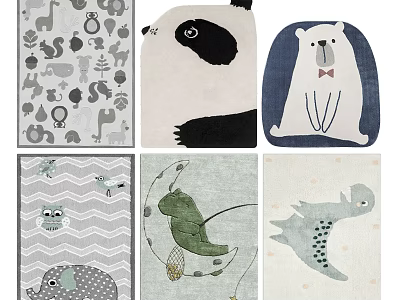 Square Rugs With Cute Animal Patterns Panda Bear Dinosaur Squirrel Owl Designs 3d model