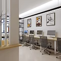 Modern School Computer Classroom Interior With Desks Computers And Lights 3d model