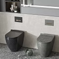 Modern Black and Gray Toilets with Wall Control Panels in Minimalist Bathroom