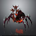 Mythical Spider With Red Purple Exoskeleton Spiked Legs Crown Like Horns And Orange Abdominal Spots