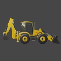 Yellow Backhoe Loader With Front Bucket Backhoe Arm Cab And Large Tires 3d model