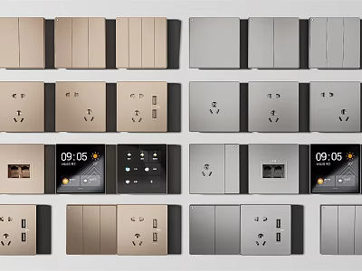 Modern Switch Panels With Various Styles Colors Digital Display And USB Ports Features 3d model