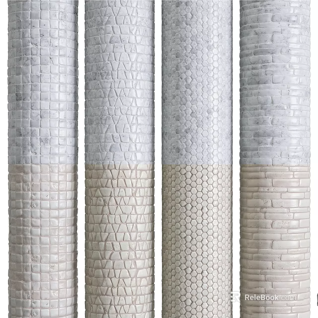 Textured Decorative Components With Various Patterns In Neutral Gray And Beige Tones 3d model