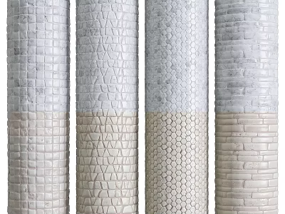Textured Decorative Components With Various Patterns In Neutral Gray And Beige Tones 3d model