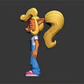 Cartoon Game Movie Character With Blonde Curly Hair Orange Skin Blue Overalls And Pink Shoes