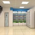 Wellness Products Store With Blue Shelves Organized Layout And Cashier Counter