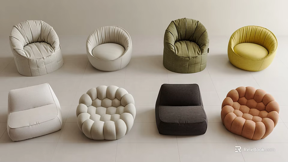 Bean Bag Chairs With Multiple Colors And Diverse Modern Styles For Living Room Decor 3d model 