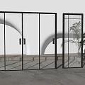Modern Glass Sliding Doors With Black Frames In Minimalist Interior Space 3d model