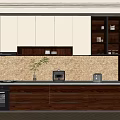 Modern Kitchen Interior With Wooden Cabinets Mosaic Backsplash Countertop And Appliances