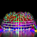 Colorful Spiked Structure Photo Check in Spot With Glowing Blocks And Pyramids