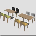 Two Rectangular Wooden Dining Tables With Yellow Green Black White Chairs 3d model