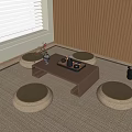 Quiet Style Tatami Tea Table and Chair Futon Cushion Pottery Pot Dried Flower Tea Set Tea Boiling Tapot Teacup 3d model