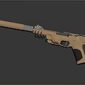 Copper And Black Modern Tactical Pistol With Barrel Grip Trigger On Dark Reflective Surface