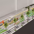 Urban Plaza Landscape Design With Palm Trees Green Seats And Building